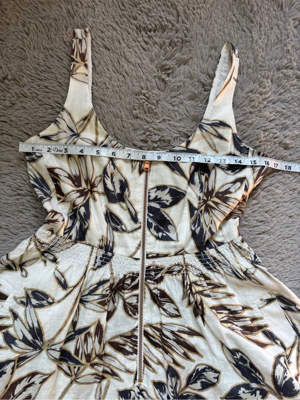 J.CREW Gold Foil Leaf Botanical Stretch Waist Front Zip Linen Dress 2 - Picture 7 of 9